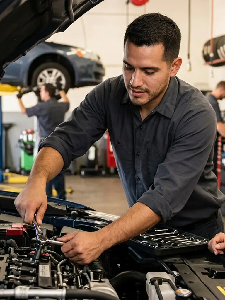 Mechanic working under the hood of a car