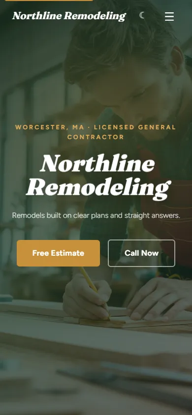 Mobile view of the Northline Remodeling sample website