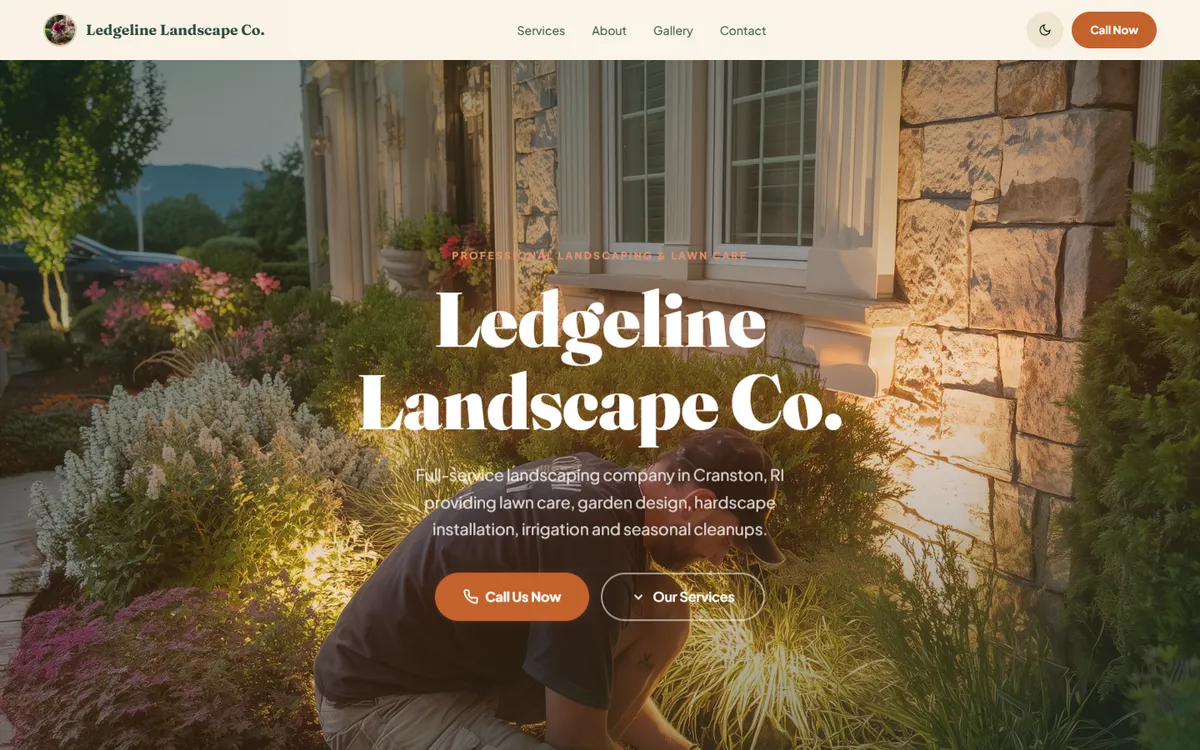 Desktop view of the Ledgeline Landscape Co. sample website