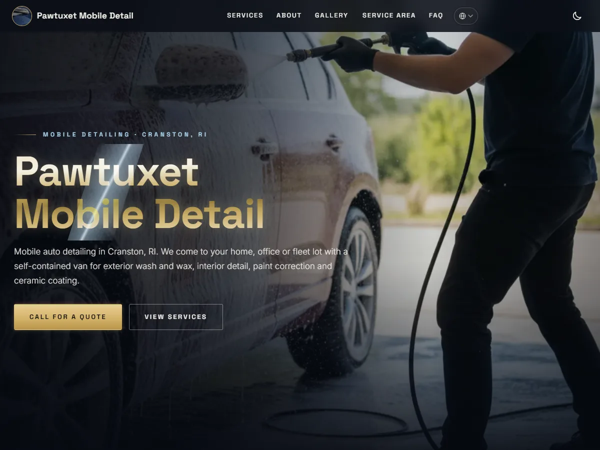 Desktop view of the Pawtuxet Mobile Detail sample website