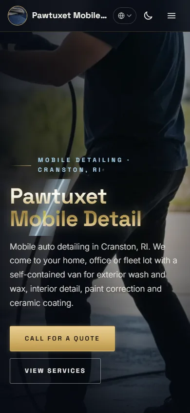 Mobile view of the Pawtuxet Mobile Detail sample website